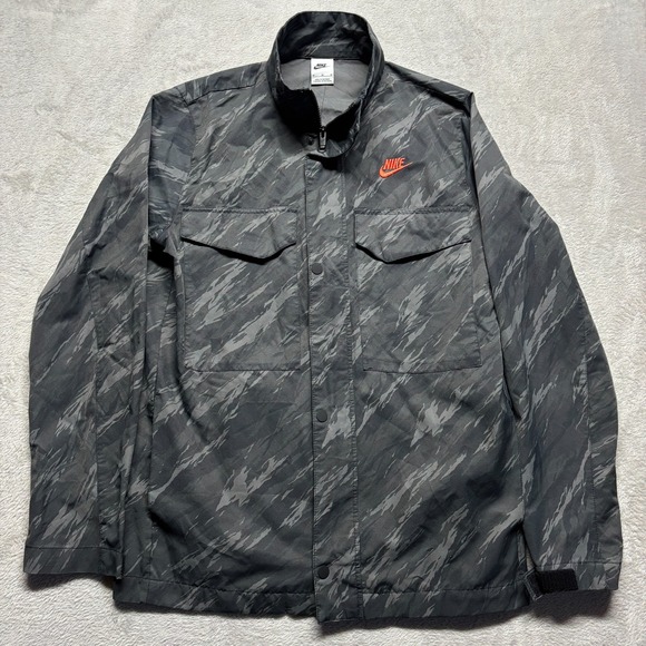 NIKE Sportswear M65 Woven Camo Jacket Mens M Black Gray‎ Lightweight Bomber